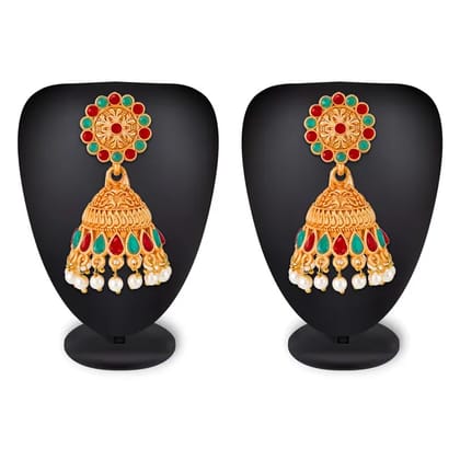 Blee19 Latest Stylish Fancy Gold Plated Traditional Earring Beads Drop Temple Jhumka Earrings