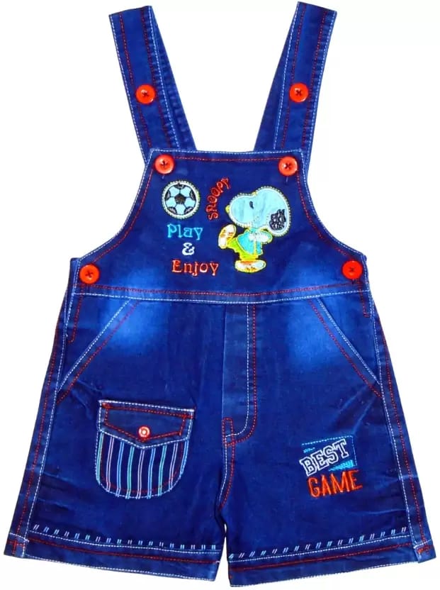Dungaree For Baby Boys & Baby Girls Casual Printed Denim Blend