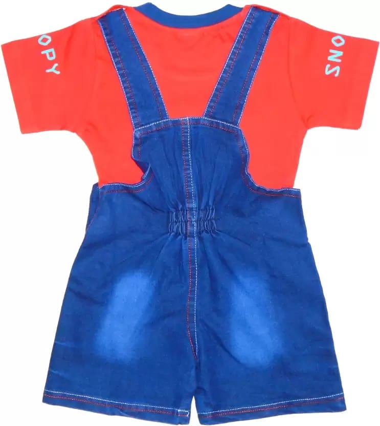 Dungaree For Baby Boys & Baby Girls Casual Printed Denim Blend