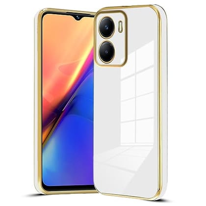 Mr. Case 6D Chrome Back Cover Case for Vivo Y56 5G | [ Gold Plated Frame | Glossy Backside -White ]