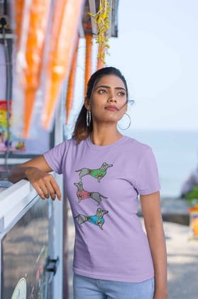 Round Neck T-Shirt (Women) - Three Daschunds (16 Colours)