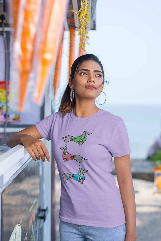 Round Neck T-Shirt (Women) - Three Daschunds (16 Colours)