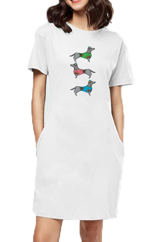 T-shirt Dress With Pockets - Three Dachshunds (6 Colours)