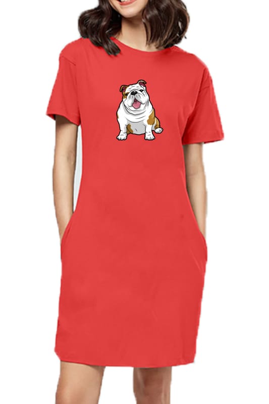T-shirt Dress With Pockets - Wringkly Sprinkly Bulldog (6 Colours)