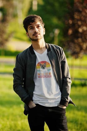 V Neck T-Shirt (Men) - The Cat Whisperer (2 Colours)