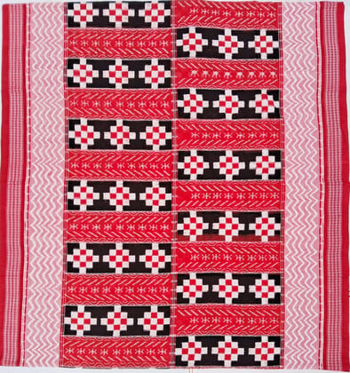 Red And Black Sambalpuri Handwoven Single Ikat Cotton Saree