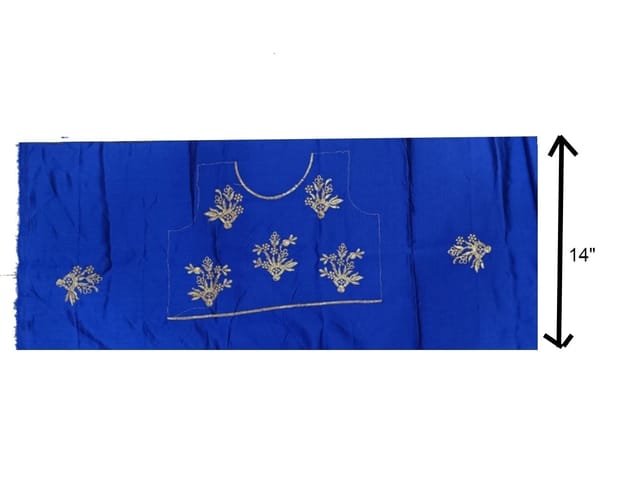 Blue Unstitched Cotton Silk Golden Zari Embroidery Work Ghanghra  Lahenga/Choli/Dupatta Set