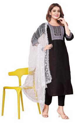 TP Studio Women's Straight Georgette Stitched Solid Round Neck 3/4 Sleeve Kurti Set ()()