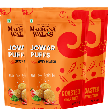 Makhanawala’s Jowar Puff Masala munch Makhana Gluten Free Vegan Healthy Snacks Pack of 3, 70 g Each (Masala munch)