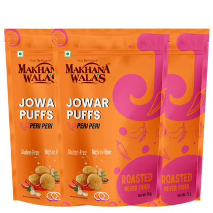Makhanawala’s Jowar Puff Peri Peri Makhana Gluten Free Vegan Healthy Snacks Pack of 3, 70 g Each (Peri Peri)