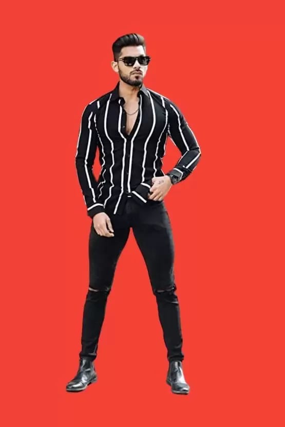 Men Regular Fit Striped Spread Collar Casual Shirt Special price