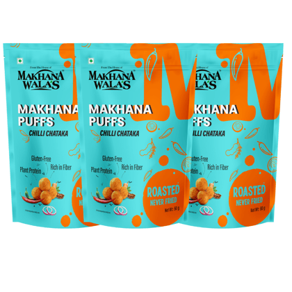 Makhanawala’s Makhana Puff | Chilli Chataka | Gluten Free Vegan Healthy Snacks | Rich in Protein & Calcium | Pack of 3, 60 g Each. (Chilli Chataka 60gm)