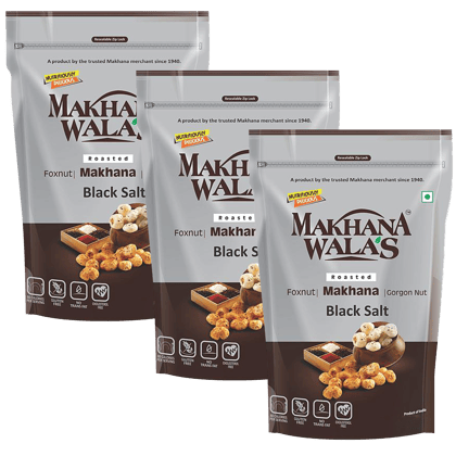 Makhanawala's Roasted & Flavoured Makhana (Foxnuts) | Gorgon nut | Gluten Free Vegan Snacks | Healthy Diet Immunity Booster Snacks | Black Salt Flavored makhana, Pack of 3, 70 g Each.