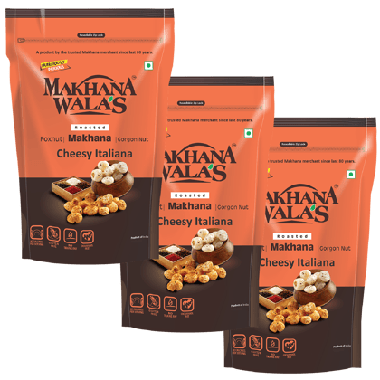 Makhanawala’s Roasted & Flavoured Makhana (Foxnuts)/ Gorgon nut |Gluten Free Vegan Snacks | Healthy Diet Immunity Booster Snacks Water Lily pops, Cheesy Italiana, Pack of 3, 70 g Each.