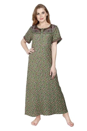 New Alpine Straight Fit Nighty for Women I Women Nighty with Round Neck has Embroidery I Night Gown for Women with Buttons and Side Slip Pocket