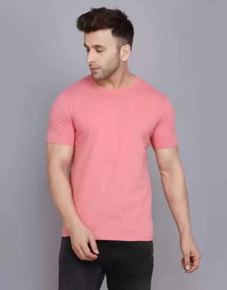 Men Solid Round Neck Pure Cotton  T-Shirt ( Blend Pink)