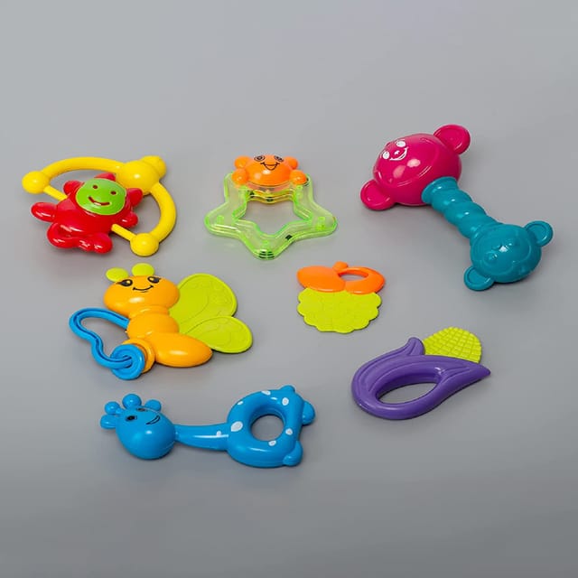 Rattle Set With Teether For New Born Baby - Non-Toxic (7pc) Rattle