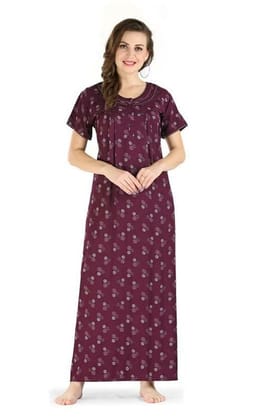 Women and Girls Wine Cotton Night Gown