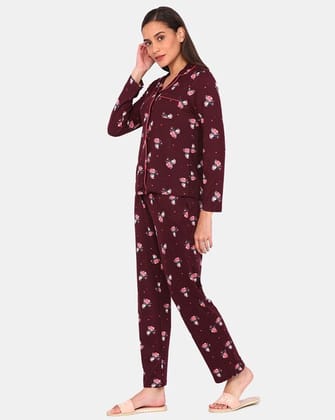 Women's Cotton Printed Night Suit Set of Top & Pant