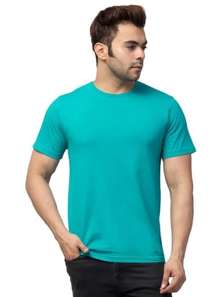 Men Solid Round Neck Pure Cotton  T-Shirt (Sky Blue)