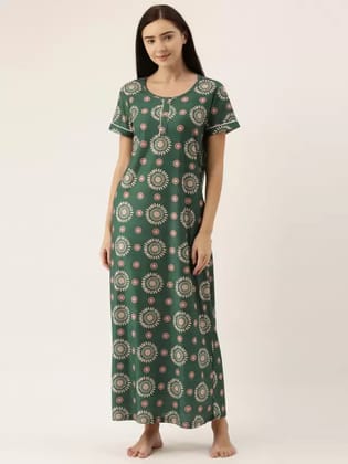 Bannos Floral Mandala Green Knit Sleep Dress