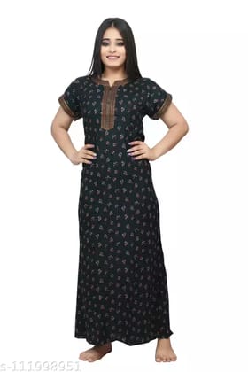 Alpine Cotton Nighty A-Line Printed Maxi Gown For Ladies