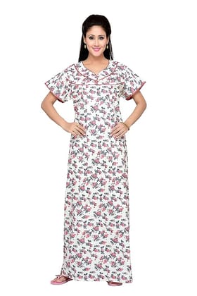 Womens Cotton Paisely Nighty ( white )