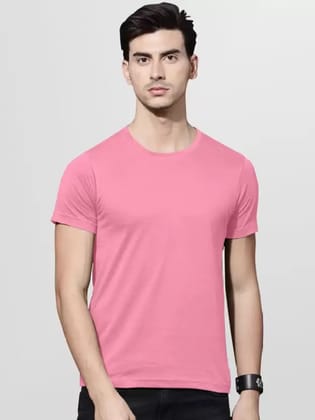 Men Solid Round Neck Pure Cotton  T-Shirt (Dark pink)