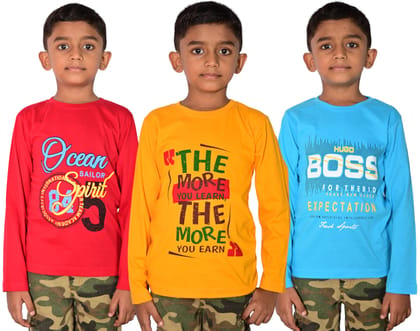 JILZ Pure Cotton Boys Fullsleeve T-Shirt - (Multicolor, Pack of 3)