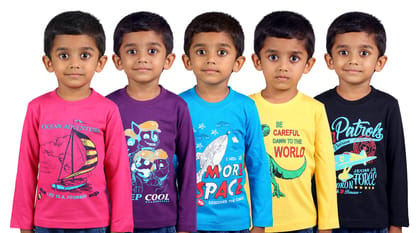 JILZ Pure Cotton Boys Fullsleeve T-Shirt - (Multicolor, Pack of 5)