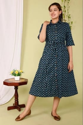 Women A-line blue Dress