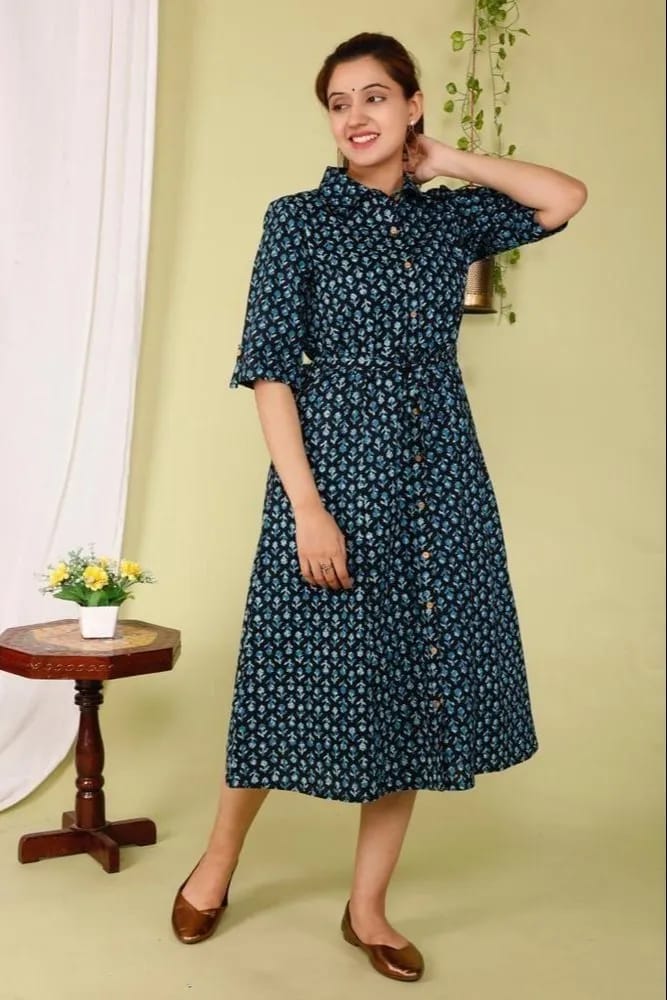 Women A-line blue Dress