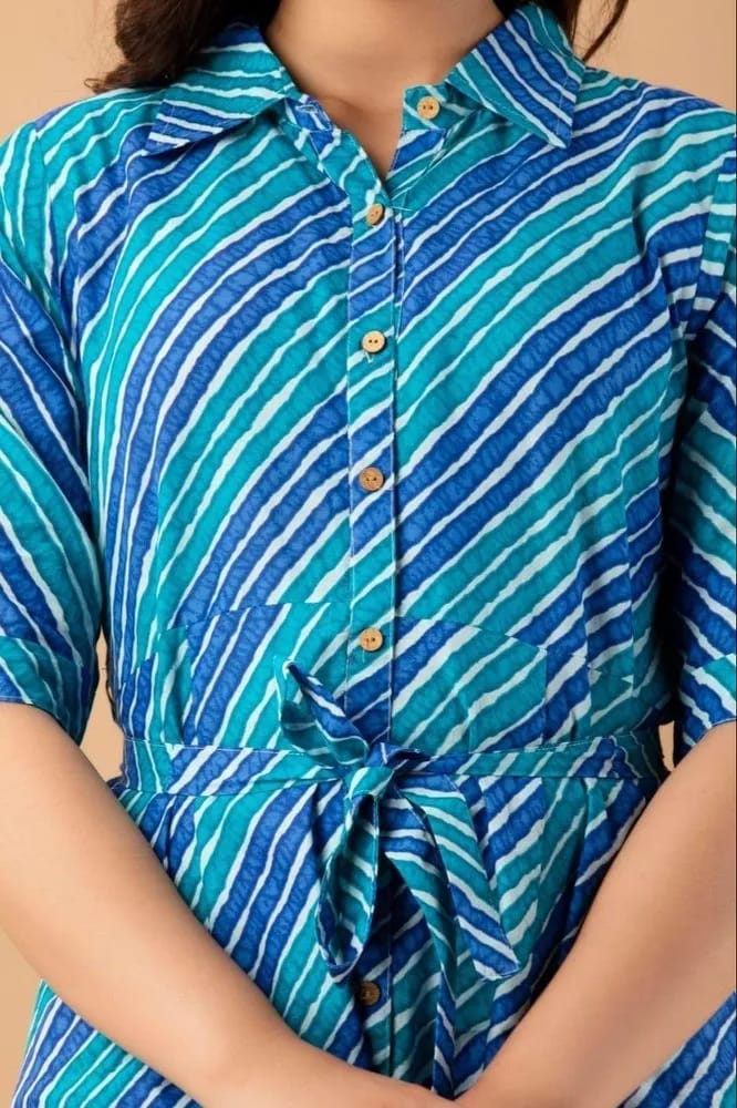 Blue Printed Cotton Kaftan Dress