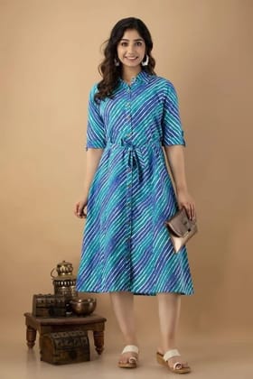 Blue Printed Cotton Kaftan Dress