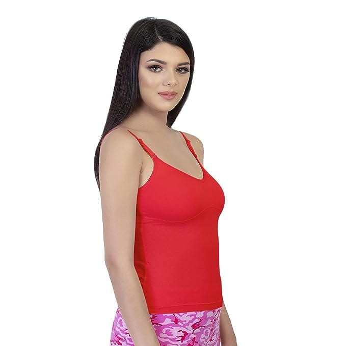 Women's Molded Cotton Camisole Girls Sweetheart Neck Slip with Adjustable Strap