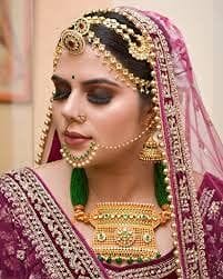 Sattyaki Gold-Plated Traditional Dulhan Bridal Multilayer Sheeshphool Rajasthani Matha patti with Large Borla in Kundan Minakari in Emerald Green For Women and Girls