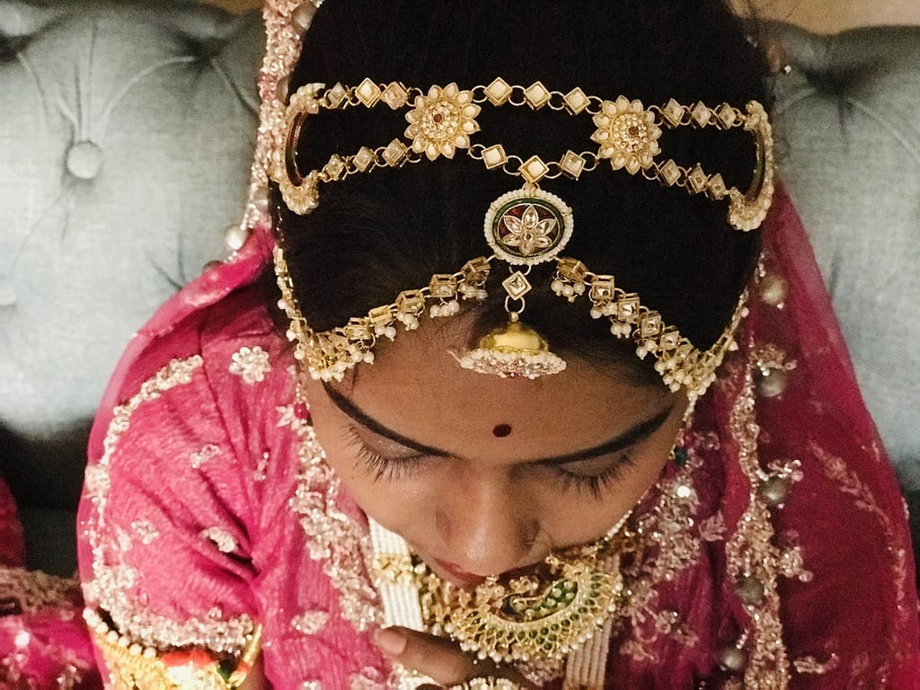 Sattyaki Gold-Plated Traditional Dulhan Bridal Multilayer Sheeshphool Rajasthani Matha patti with Large Borla in Kundan Minakari in Emerald Green For Women and Girls