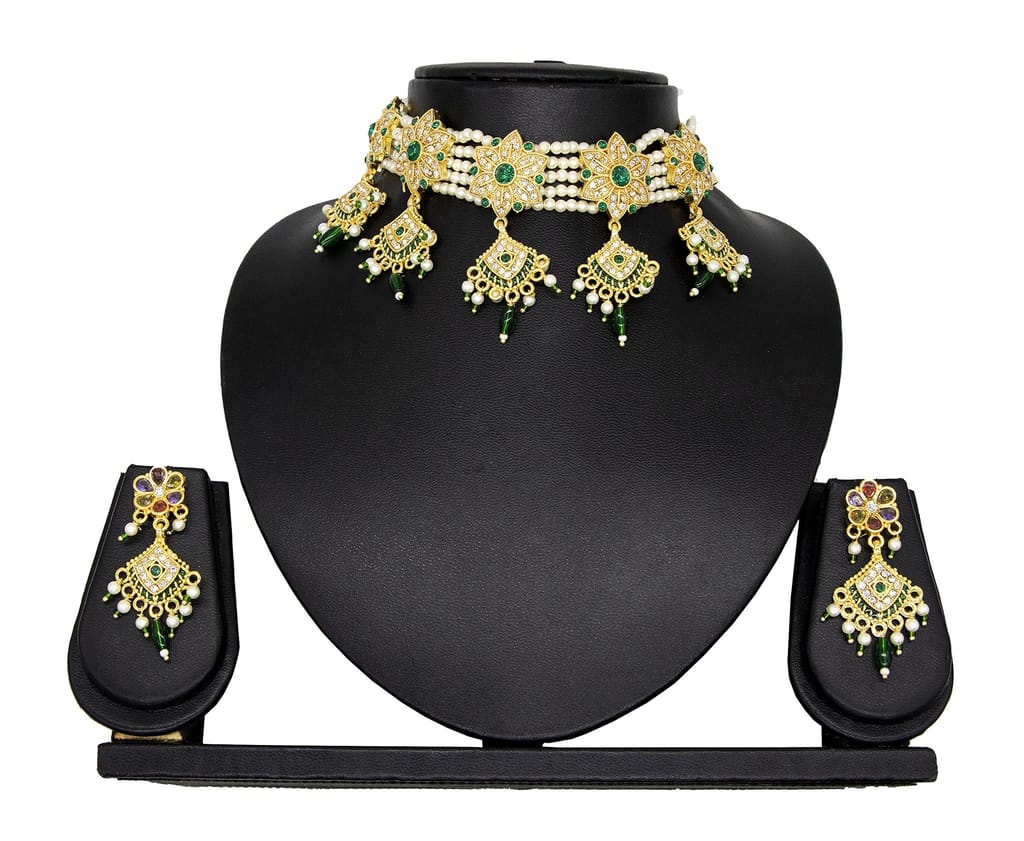VIVA VIRAL Traditional Gold Plated Rajputi Choker Rajasthani Jarau Necklace set For Woman & Girls