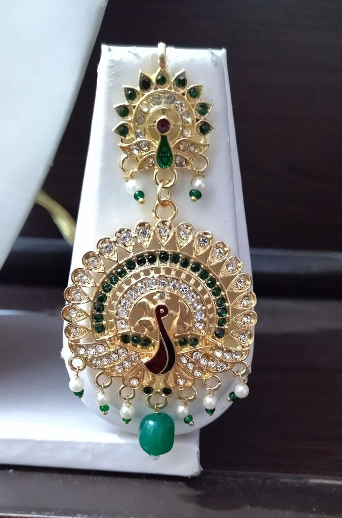 Sparkling Rajputi Jadau Necklace/Aad in Antiqe (Peacock) Design with Multiple Rhinestones