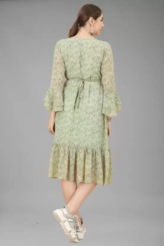 Women A-line Green Dress In Green