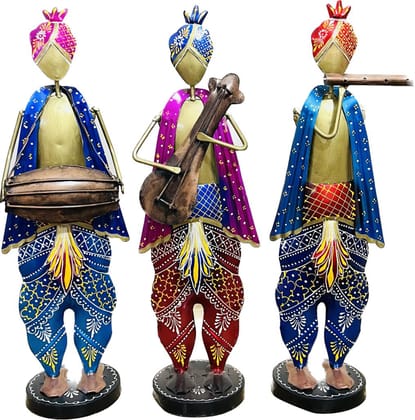 SHAMBHU HANDICRAFTS : HANDPAINTED SET OF 3 RAJASTHANI FOLK MUSICIANS STANDING SHOWPIECES  HOME AND OFFICE DECOR/ TABLE DECOR/DRAWING ROOM DECOR / GIFT ITEM