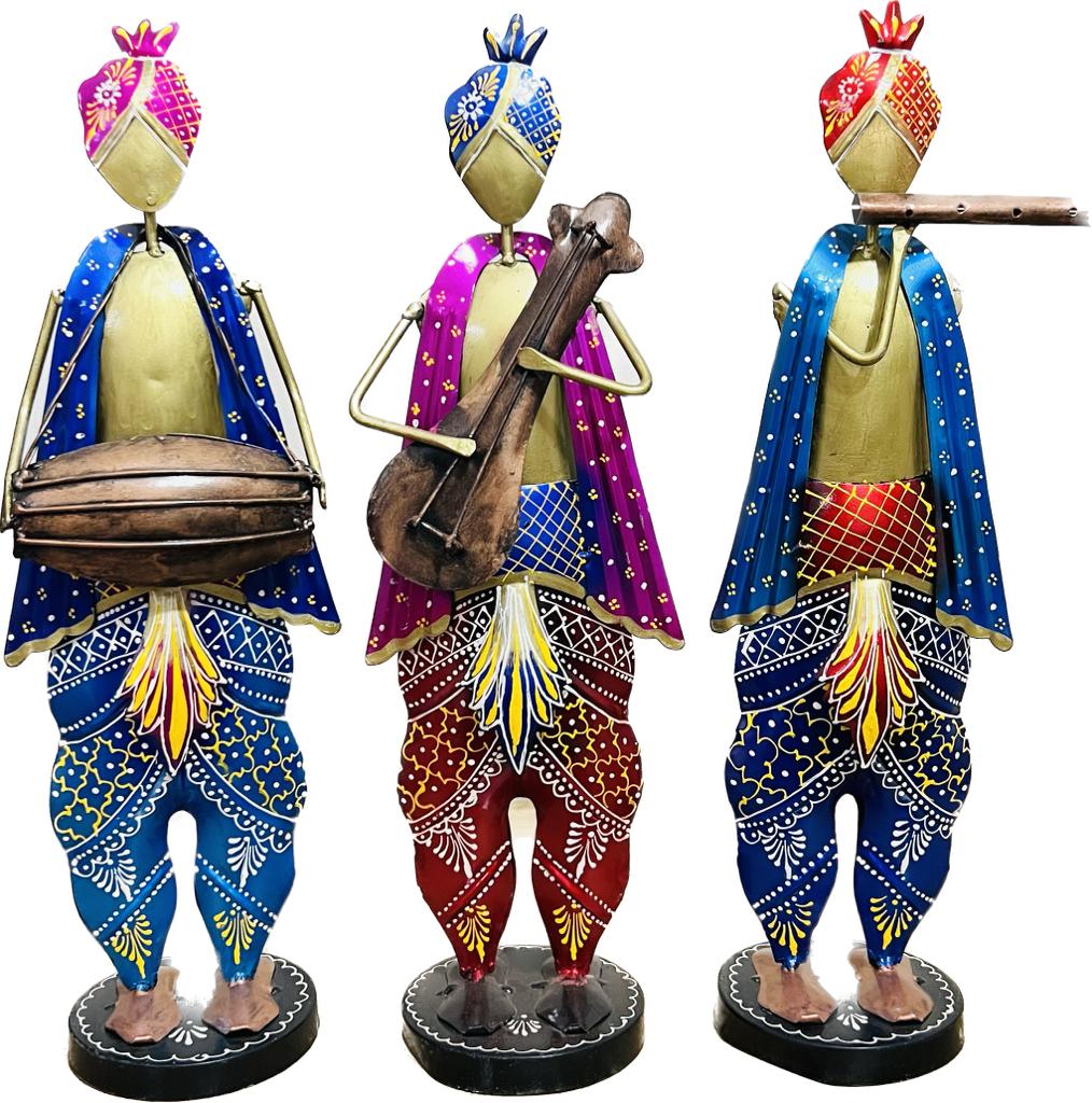 SHAMBHU HANDICRAFTS : HANDPAINTED SET OF 3 RAJASTHANI FOLK MUSICIANS STANDING SHOWPIECES  HOME AND OFFICE DECOR/ TABLE DECOR/DRAWING ROOM DECOR / GIFT ITEM