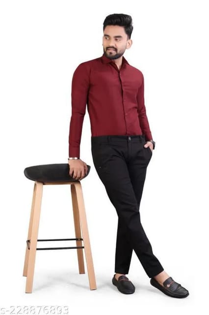 Opulent Maroon Slim Fit Yarn Dyed Cotton Shirt – JAVINISHKA