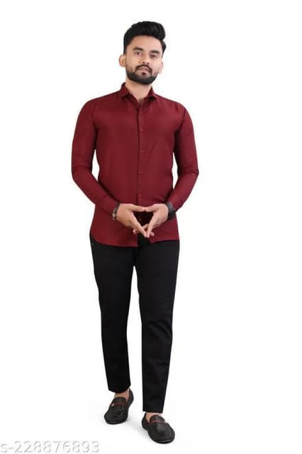Plain maroon shirt paired with black trousers and black silk tie. You can  pair black formal shoes and bl… | Black dress shirt men, Shirt outfit men, Black  pants men