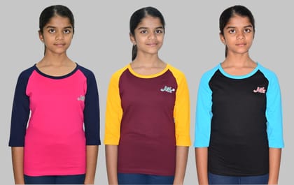 JILZ Pure Cotton Girls T-Shirt - (Multicolor, Pack of 3)