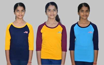 JILZ Pure Cotton Girls T-Shirt - (Multicolor, Pack of 3)