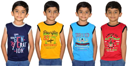 JILZ Boys Sleeveless  Pure Cotton T-Shirt - (Multicolor, Pack of 4)