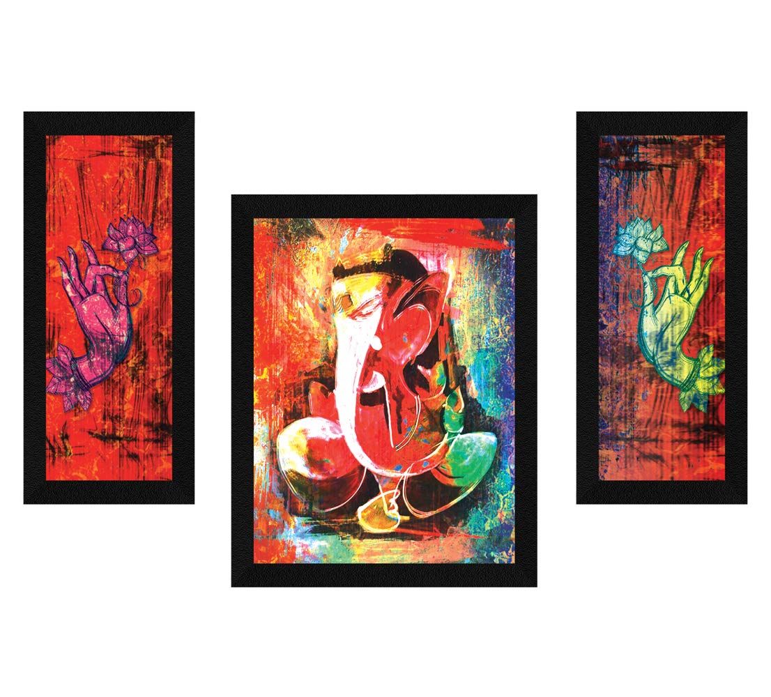 ArtX Paper Lord Ganesha/Ganpati Photo Frame for Wall Art Painting, Multicolor, Modern, 13 X 22 Inches, Set of 3