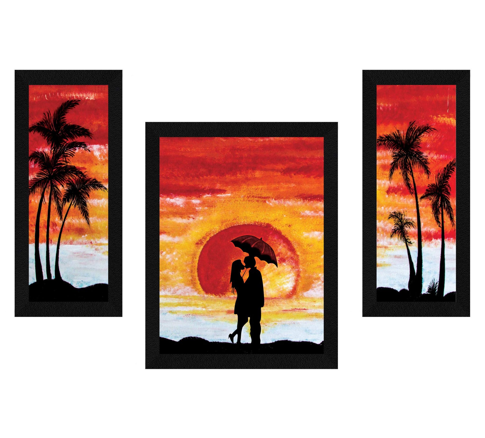 ArtX Paper Nature and Love Romantic Couples Kissing Sunset Wall Art, Multicolor, 13.5 X 22.5 inches, Set of 3