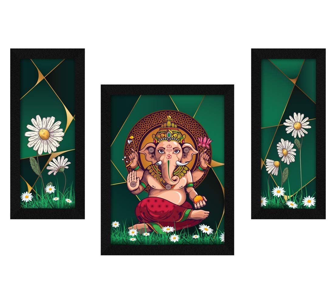 ArtX Paper God Ganeshji Photo Frame for Wall Art Painting, Multicolor, Traditional, 22 X 13 inches (combined), in, Set of 3